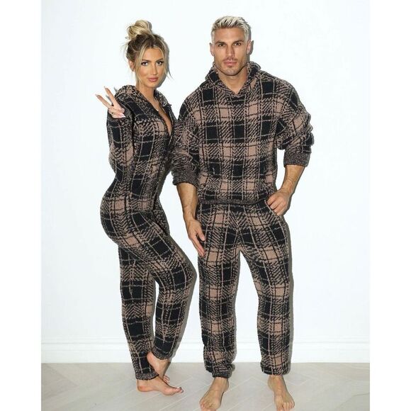Skims Cozy Knit onesie Jumpsuit in plaid M - Picture 2 of 13